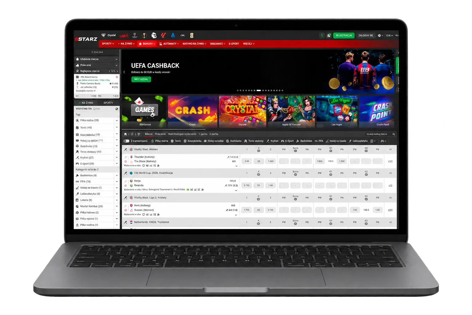 Laptop ze stroną główną 888starz