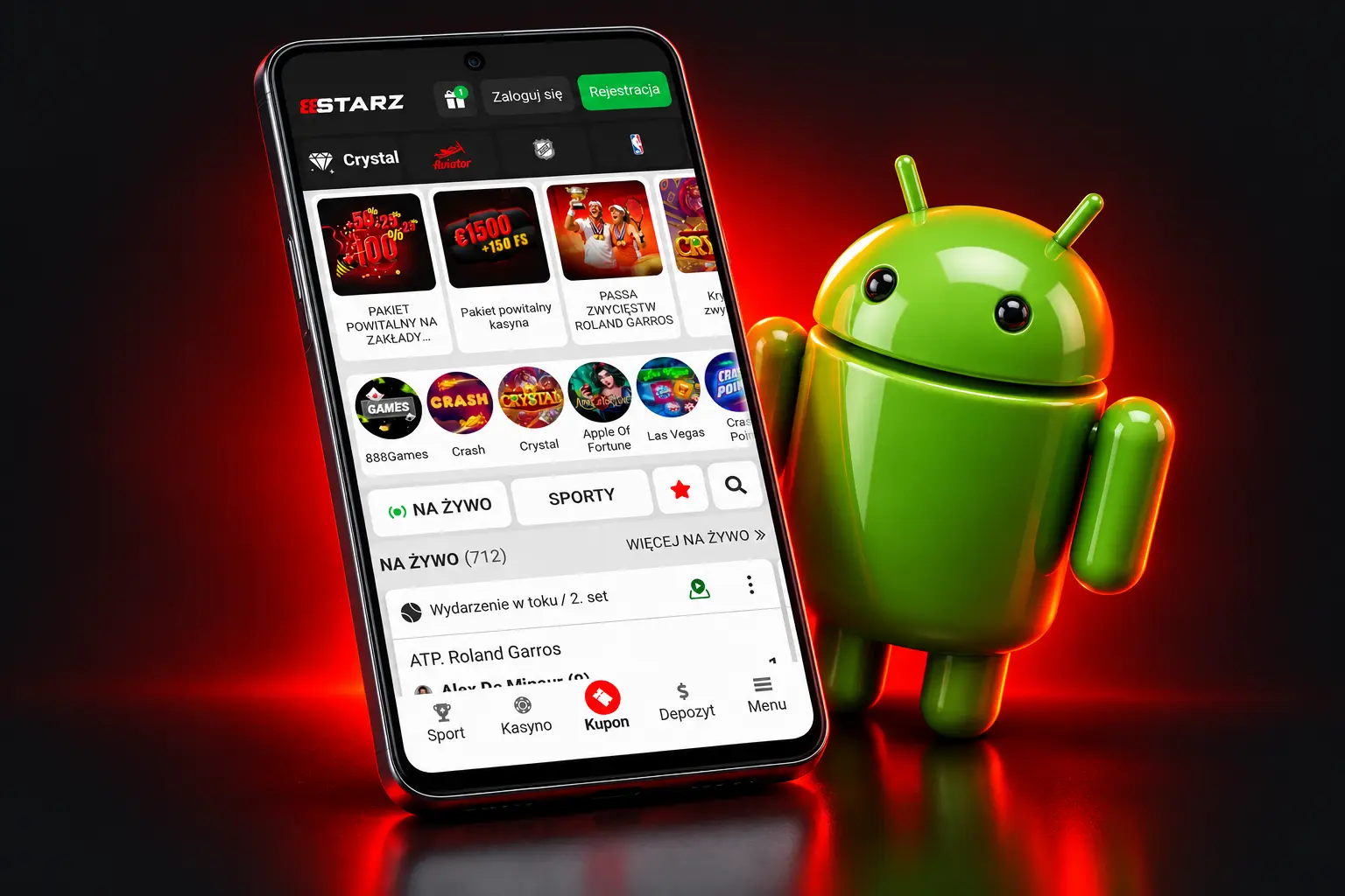 Aplikacja 888starz na smartfonie z Androidem