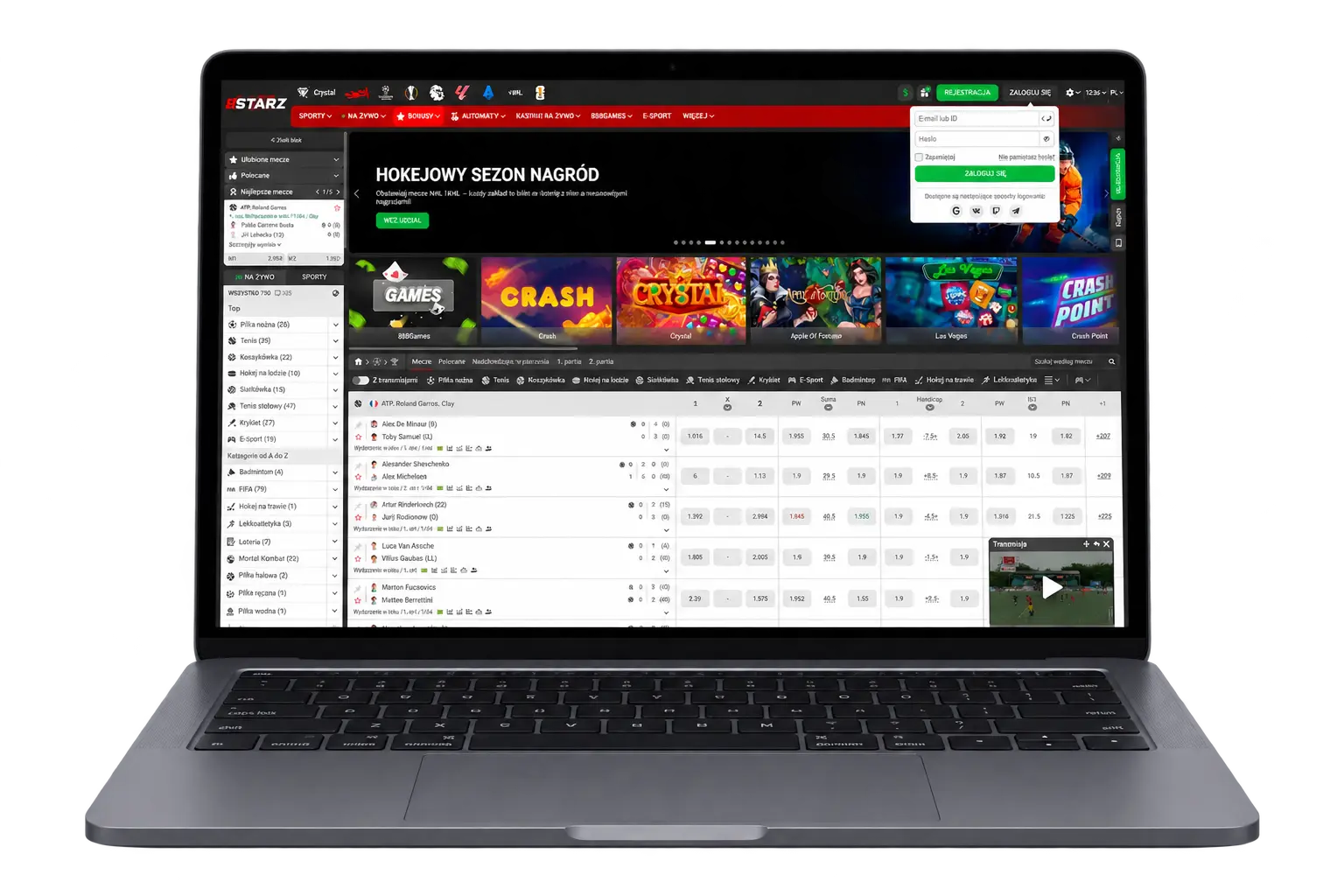 Laptop z ekranem logowania 888starz