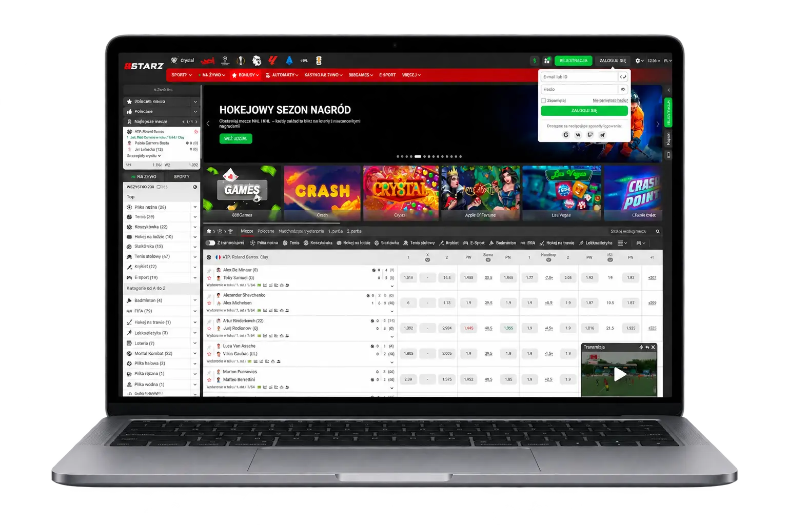 Laptop z ekranem logowania 888starz
